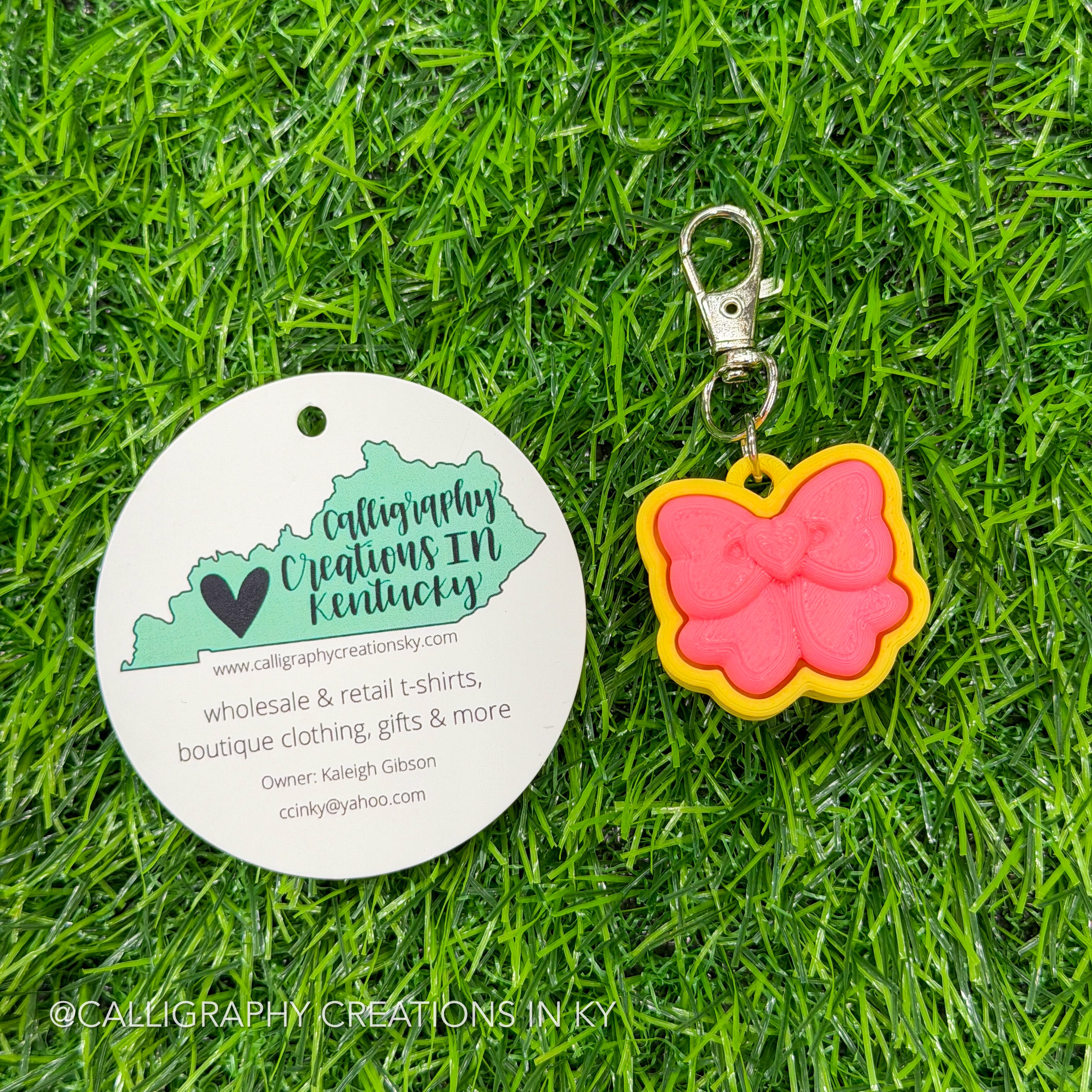 Neon Pink/Lemon Bow Fidget Clicker Keychain