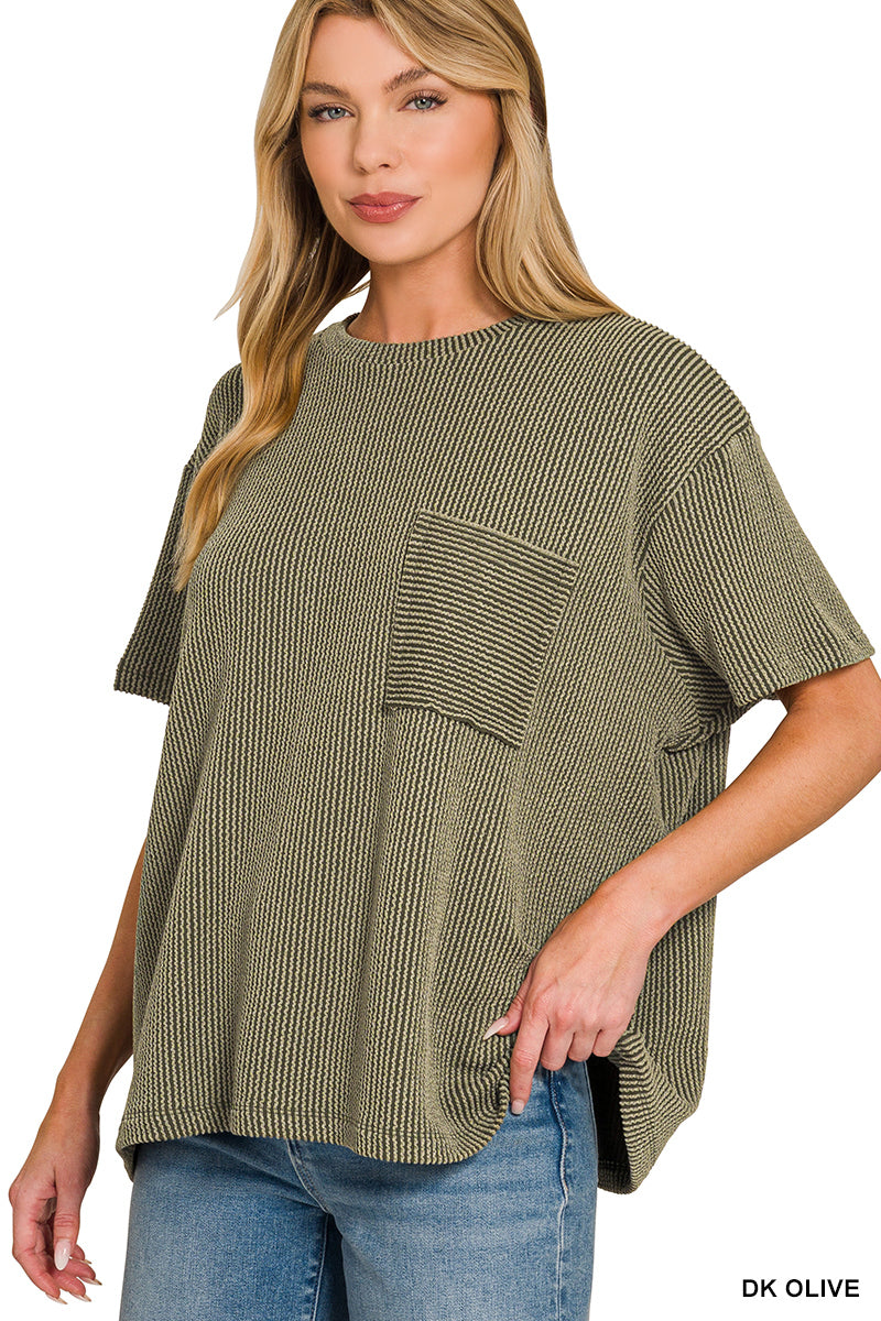 Dk Olive | Ribbed Pocket Top