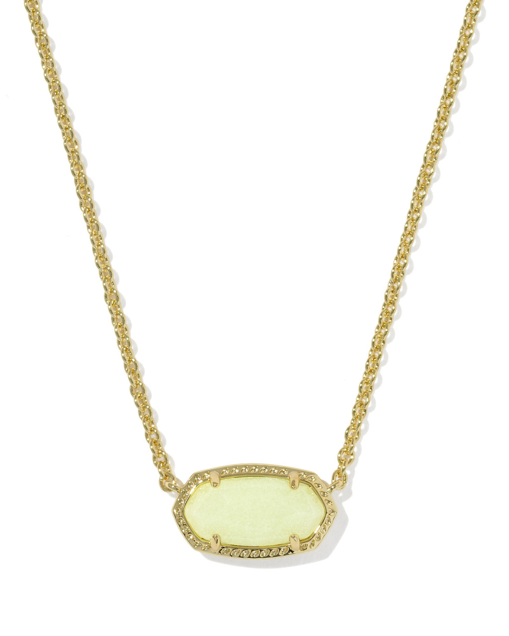 Necklace with a light green pendant on a white background