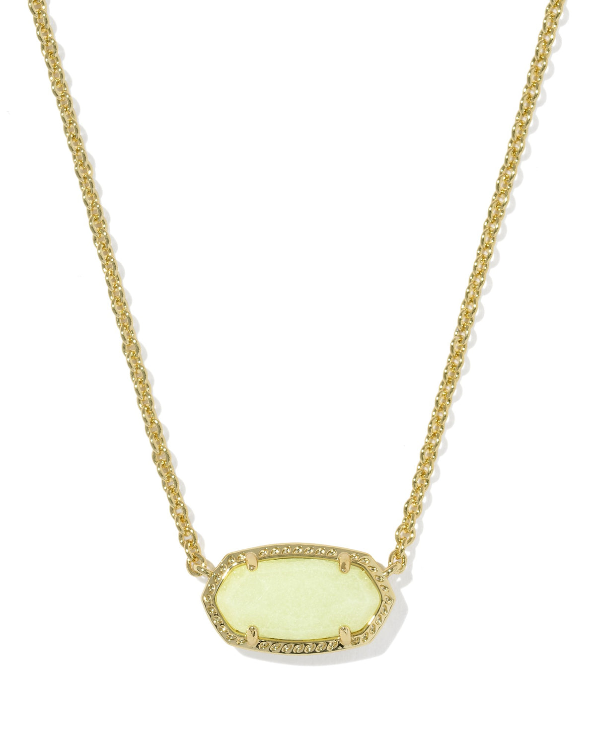 Necklace with a light green pendant on a white background