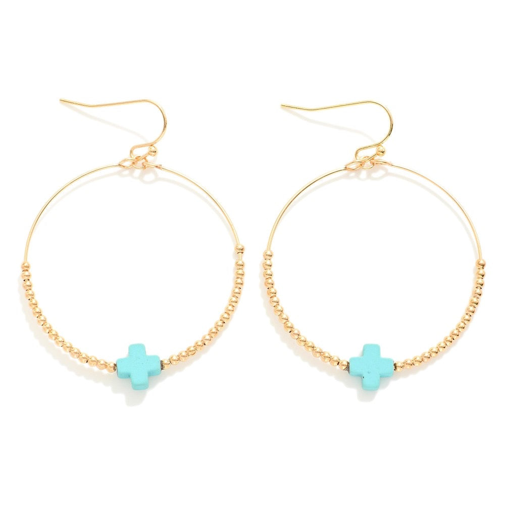 Turquoise Hoop Cross Earrings