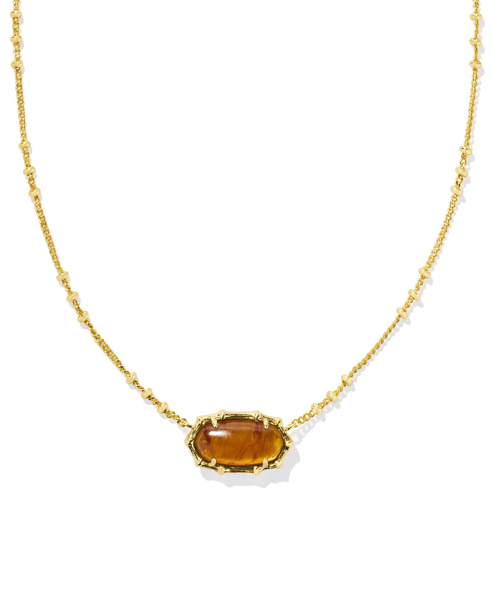 Kendra Scott Elisa Bamboo Frame Short Pendant Necklace - Gold Marbled Amber Illusion