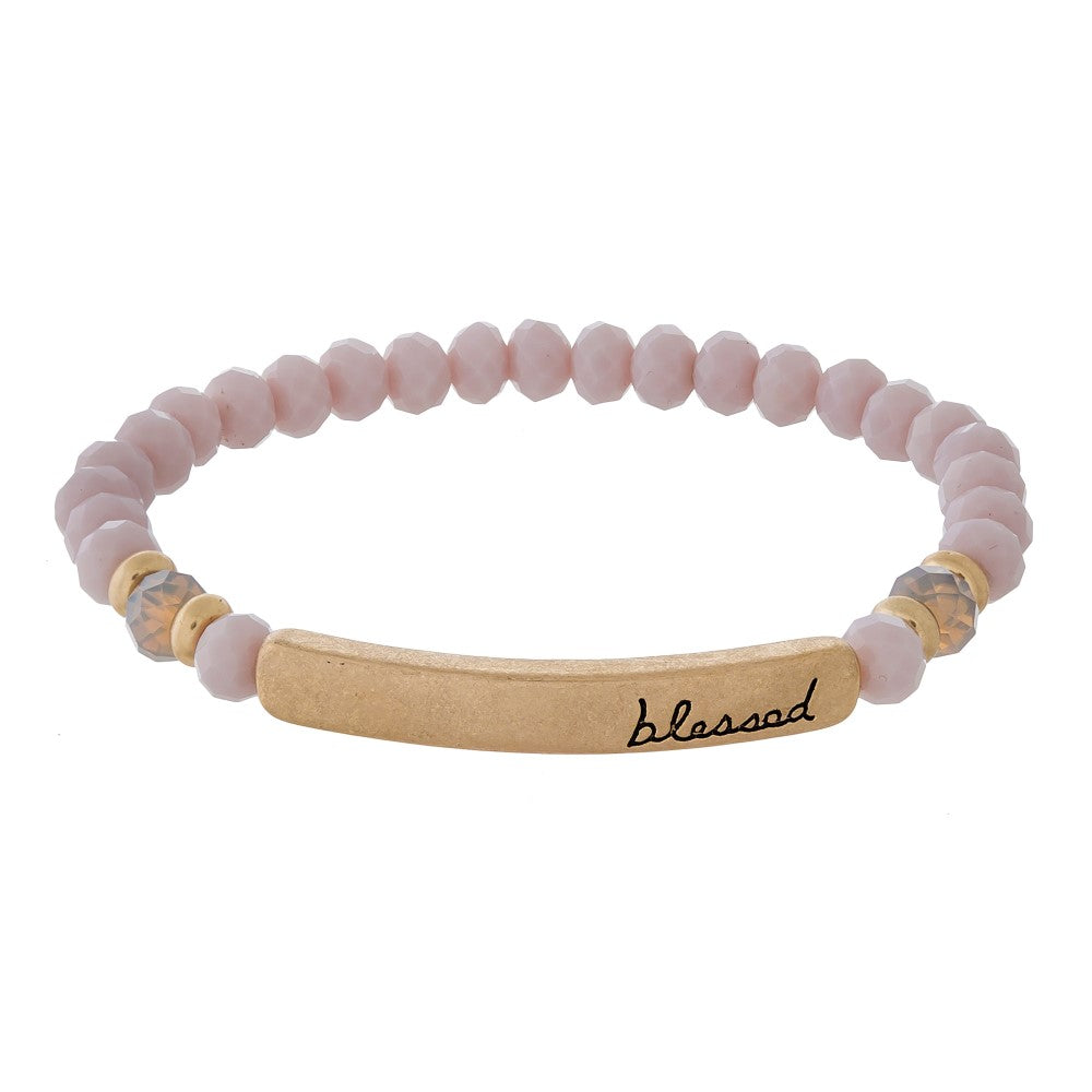 Purple Beaded “Blessed” Bracelet