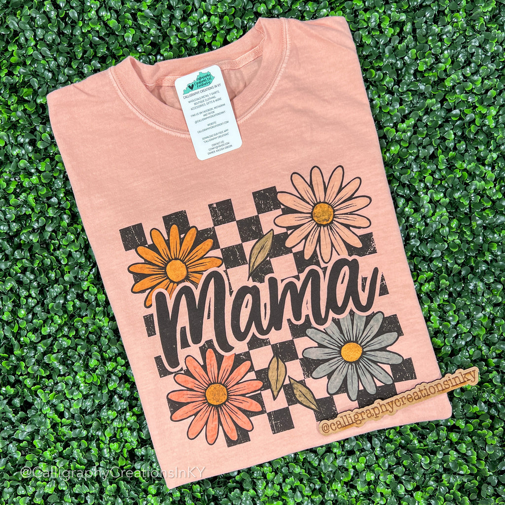 Peach Floral Check Mama Tee *FINAL SALE*