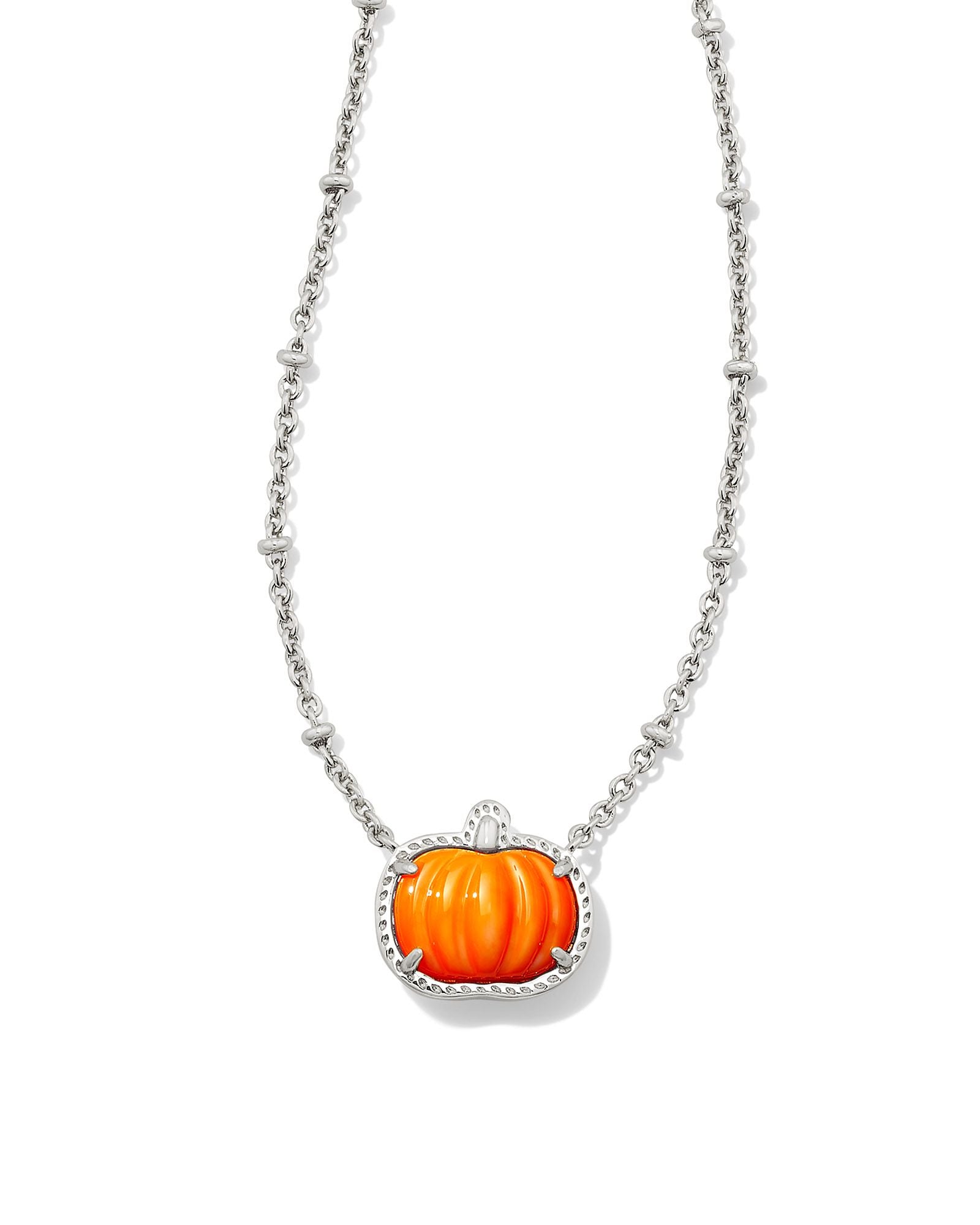 Kendra Scott Pumpkin Short Pendant Necklace - Silver Orange Mother Of Pearl