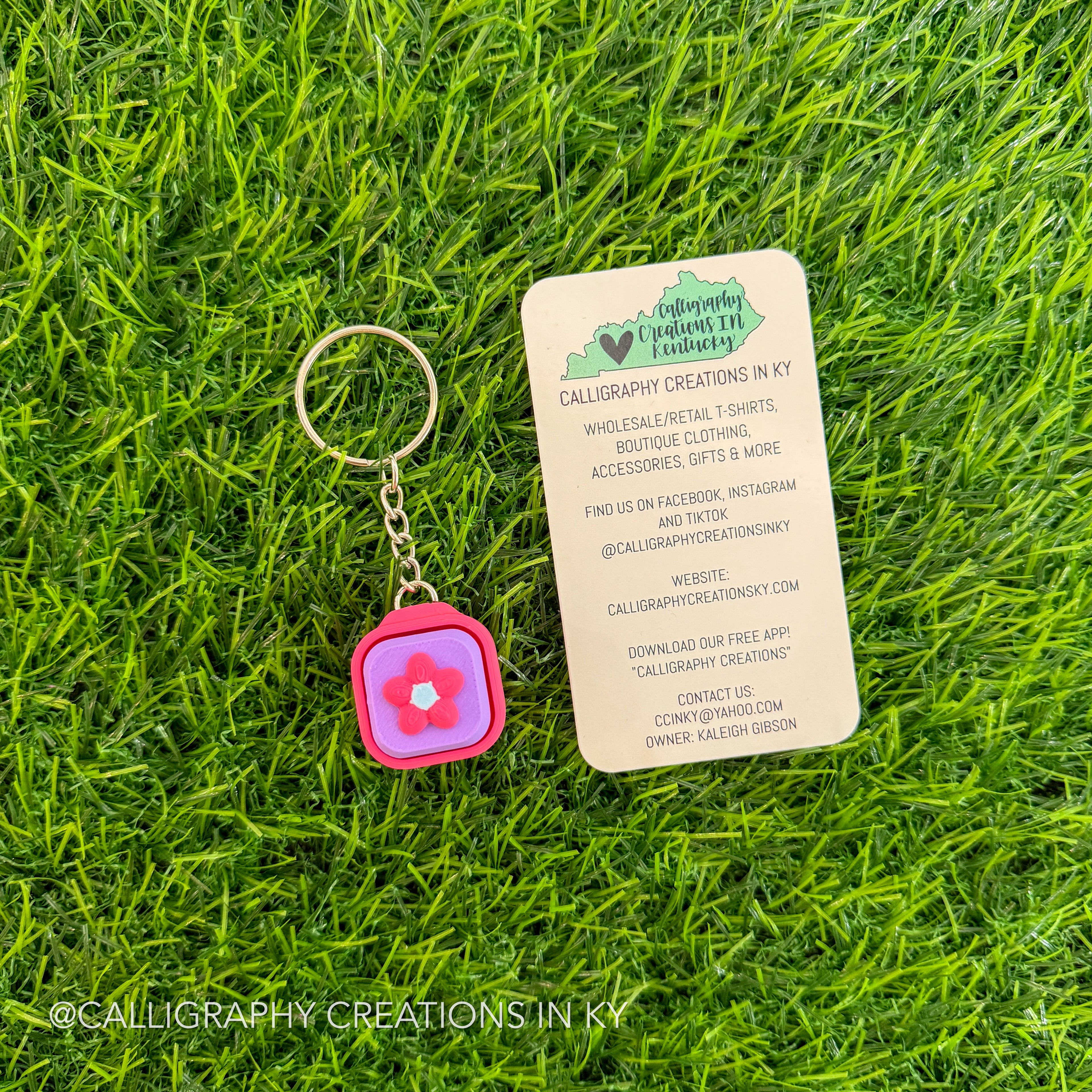 Girly Flower Square Fidget Clicker Keychain