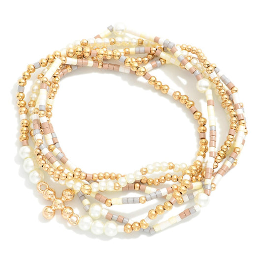 Neutral Mix Cross Bracelet Set