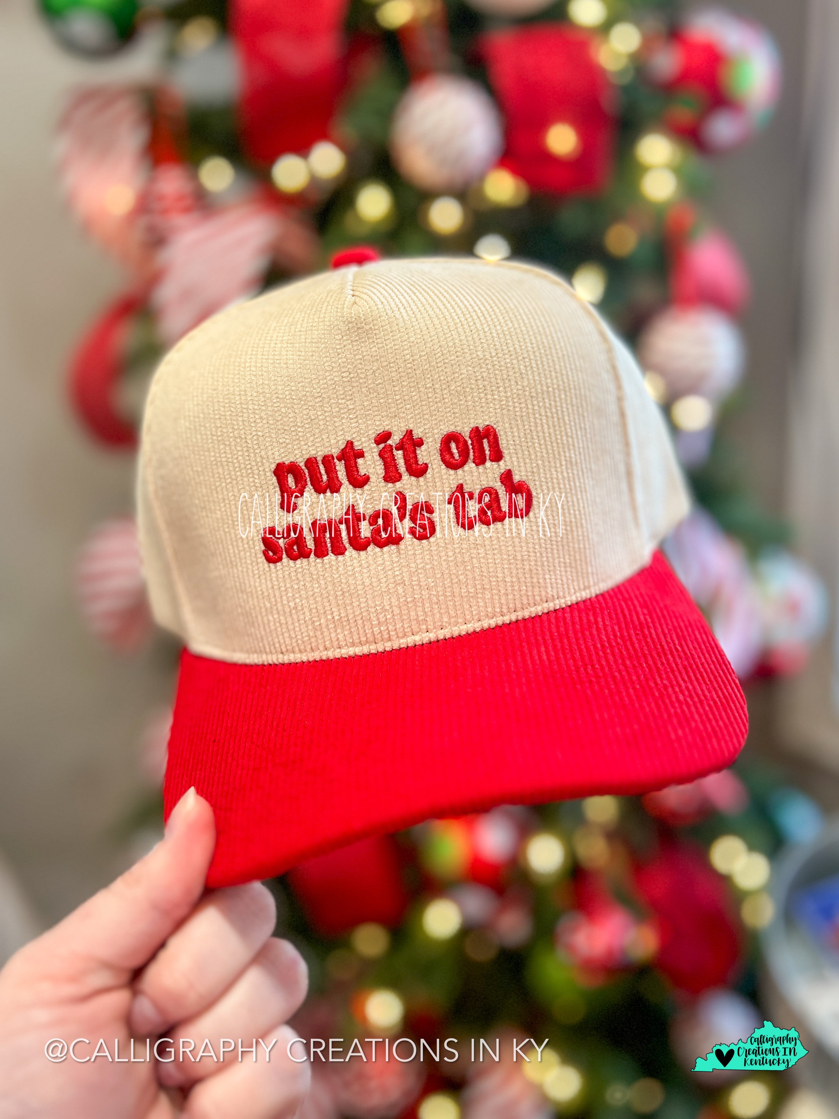 Corduroy Put It On Santa’s Tab Embroidered Trucker Hat