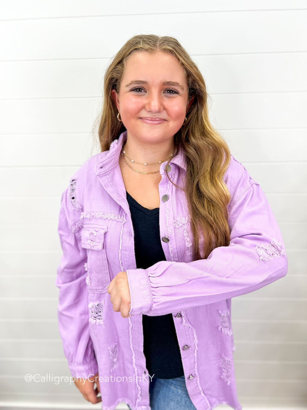 Lavender Distressed Shacket