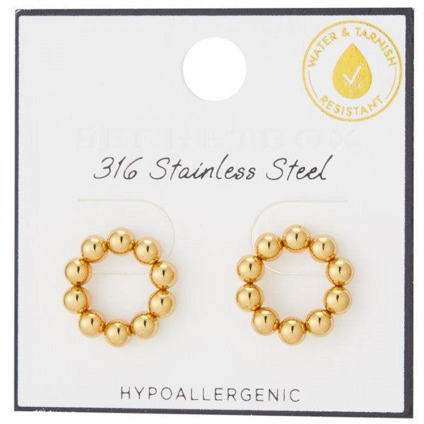 Gold Circle Stainless Steel Cross Earrings