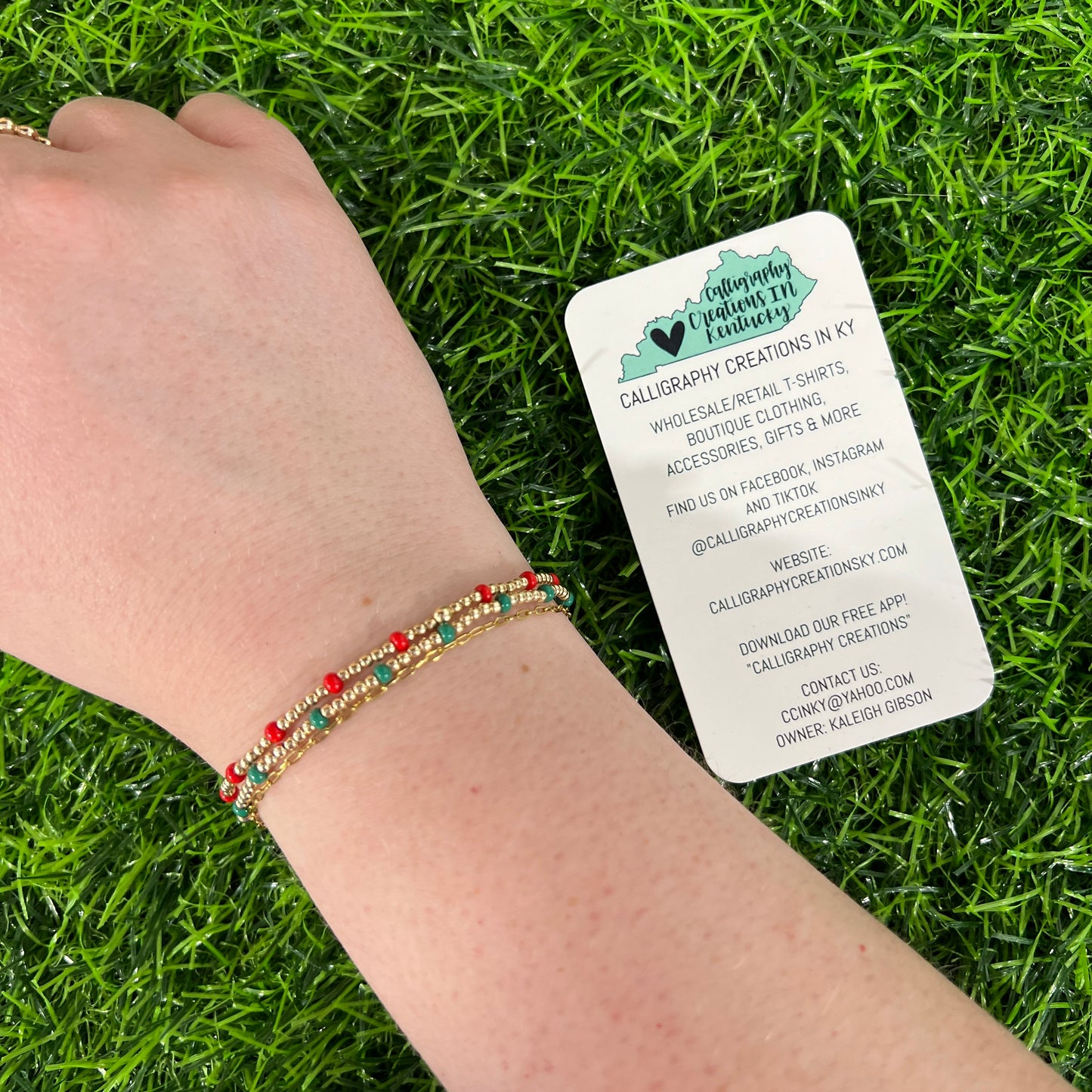 Red & Green Dainty Poppi Stack Beaded Blondes Bracelet Set