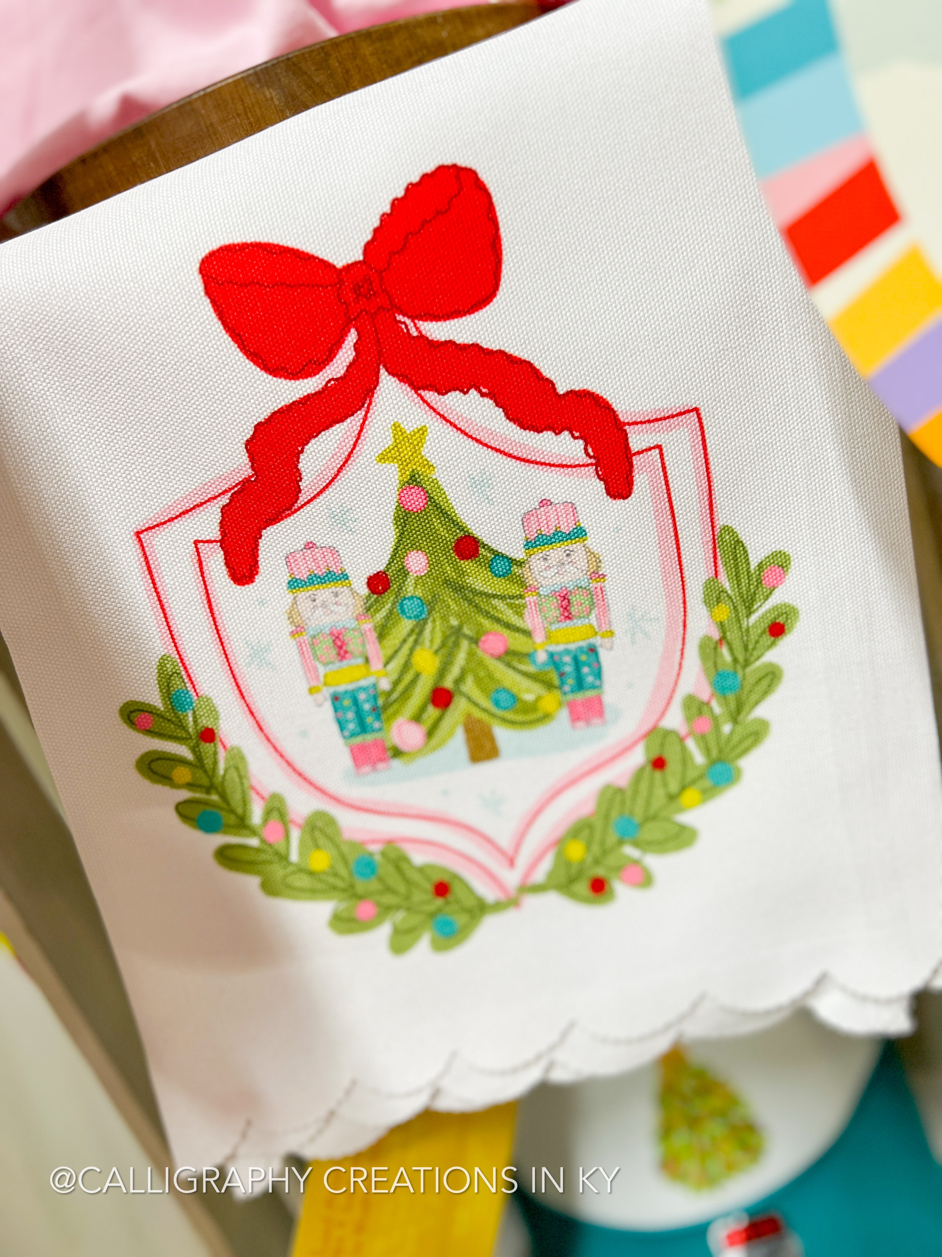 Nutcracker Crest Doodles By Rebekah Scalloped Tea Towel