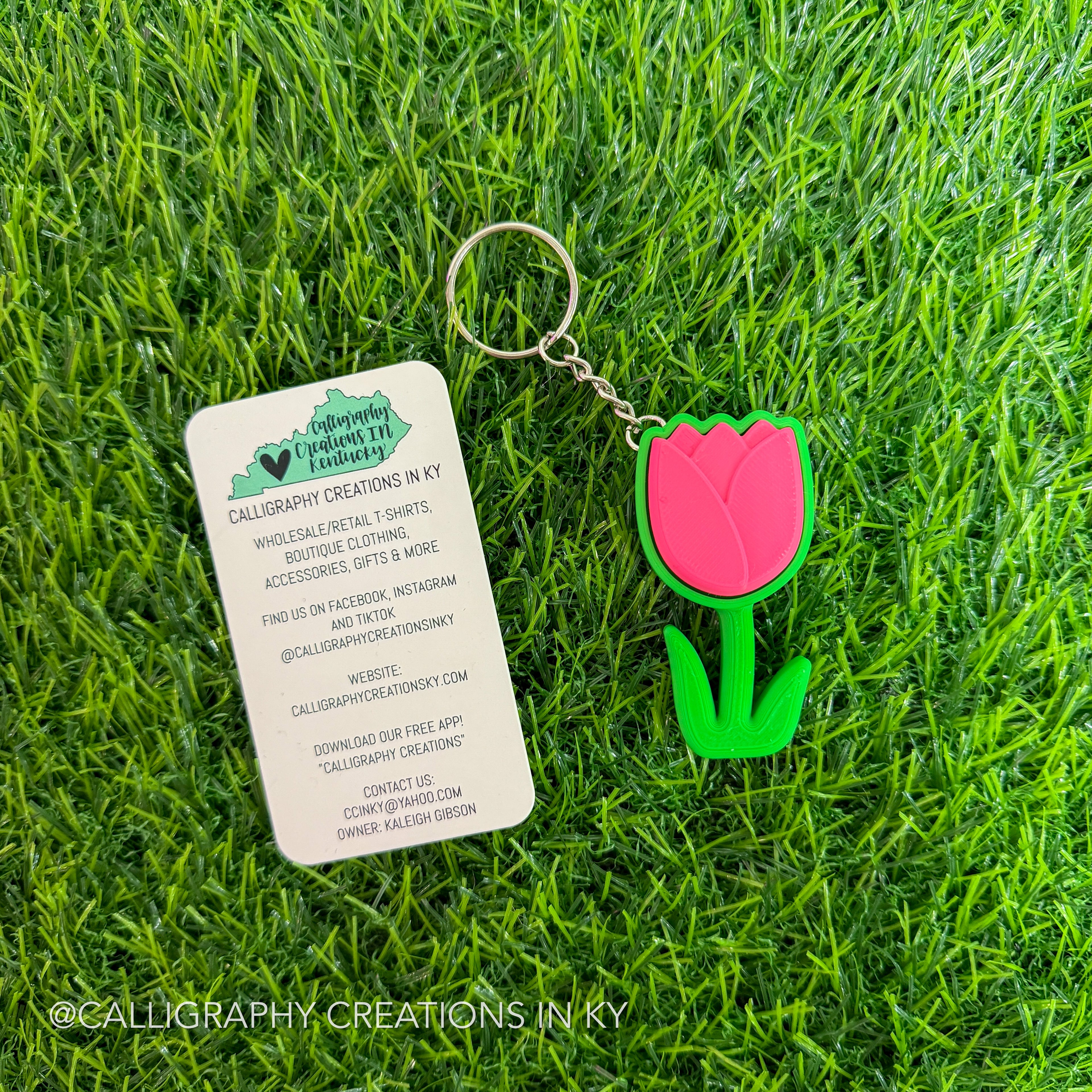 Pink Tulip Fidget Clicker Keychain