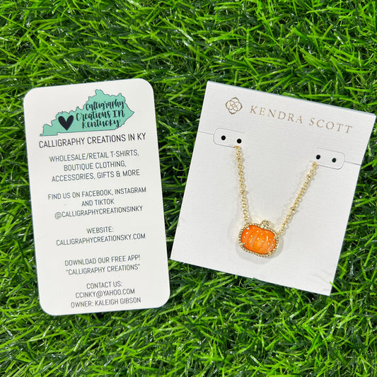 Kendra Scott Pumpkin Short Pendant Necklace - Gold Orange Mother Of Pearl