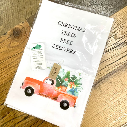 Christmas Trees, Free Delivery Tea Towel FINAL SALE