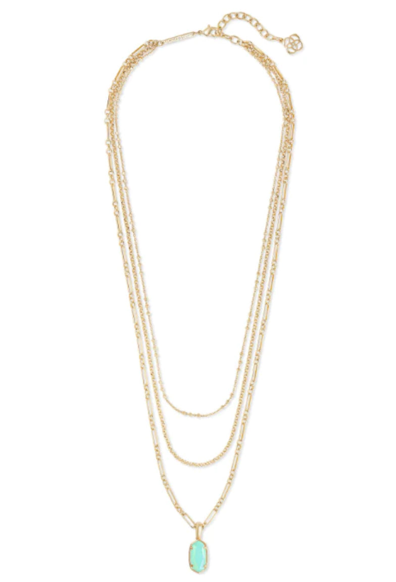 Kendra Scott Elisa Triple Strand Necklace - Gold Matte Iridescent Mint