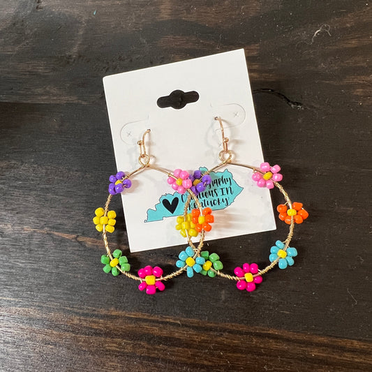 Multi Flower Bead Wire Earrings