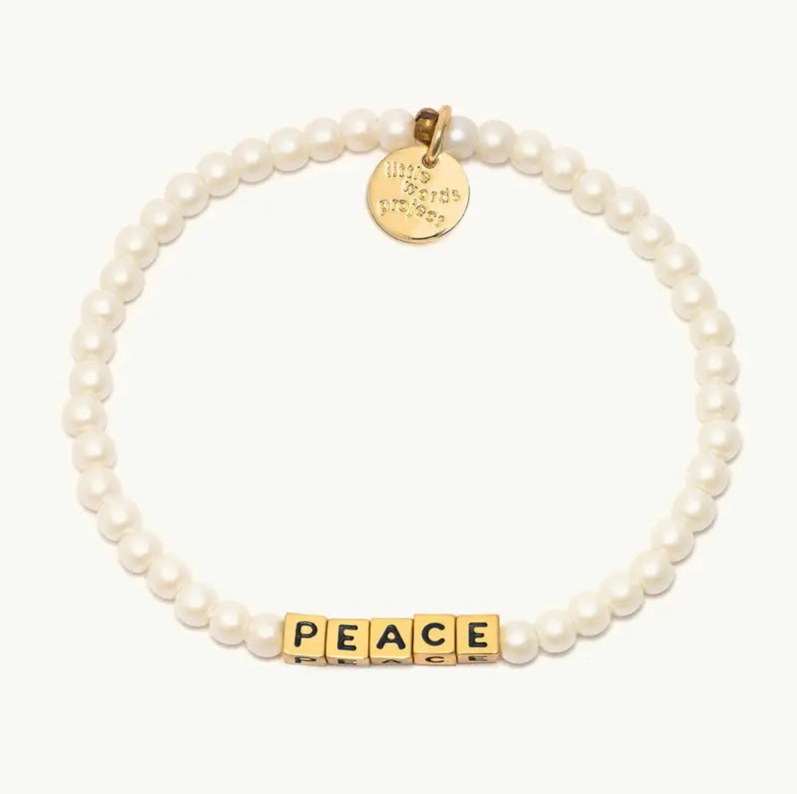 Gold Peace / Pearl AB Little Words Project Beaded Bracelet