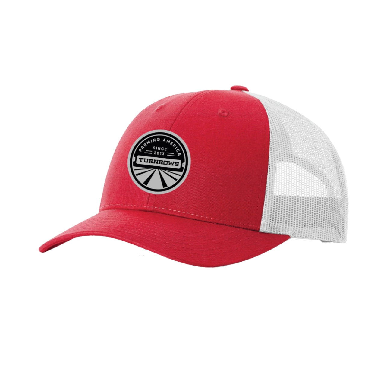 Turnrows Red Farming America Structured Mesh Back Trucker