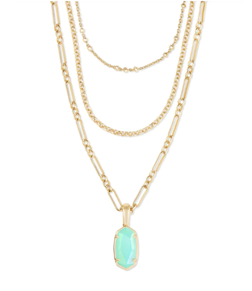 Kendra Scott Elisa Triple Strand Necklace - Gold Matte Iridescent Mint