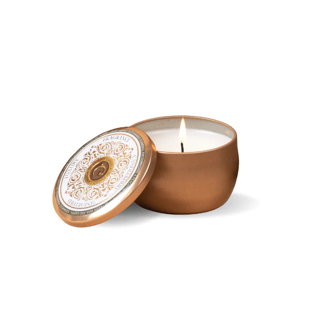 Travel tin candleberry candle in the scent hot maple toddy.