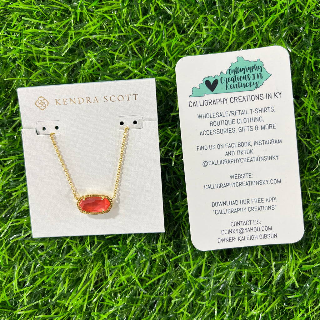 Kendra Scott Elisa Pendant Necklace -Gold Coral Pink Mother Of Pearl