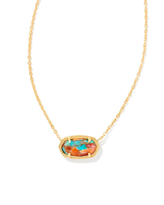 Kendra Scott Elisa Pendant Necklace - Gold Bronze Veined Turquoise Red Oyster
