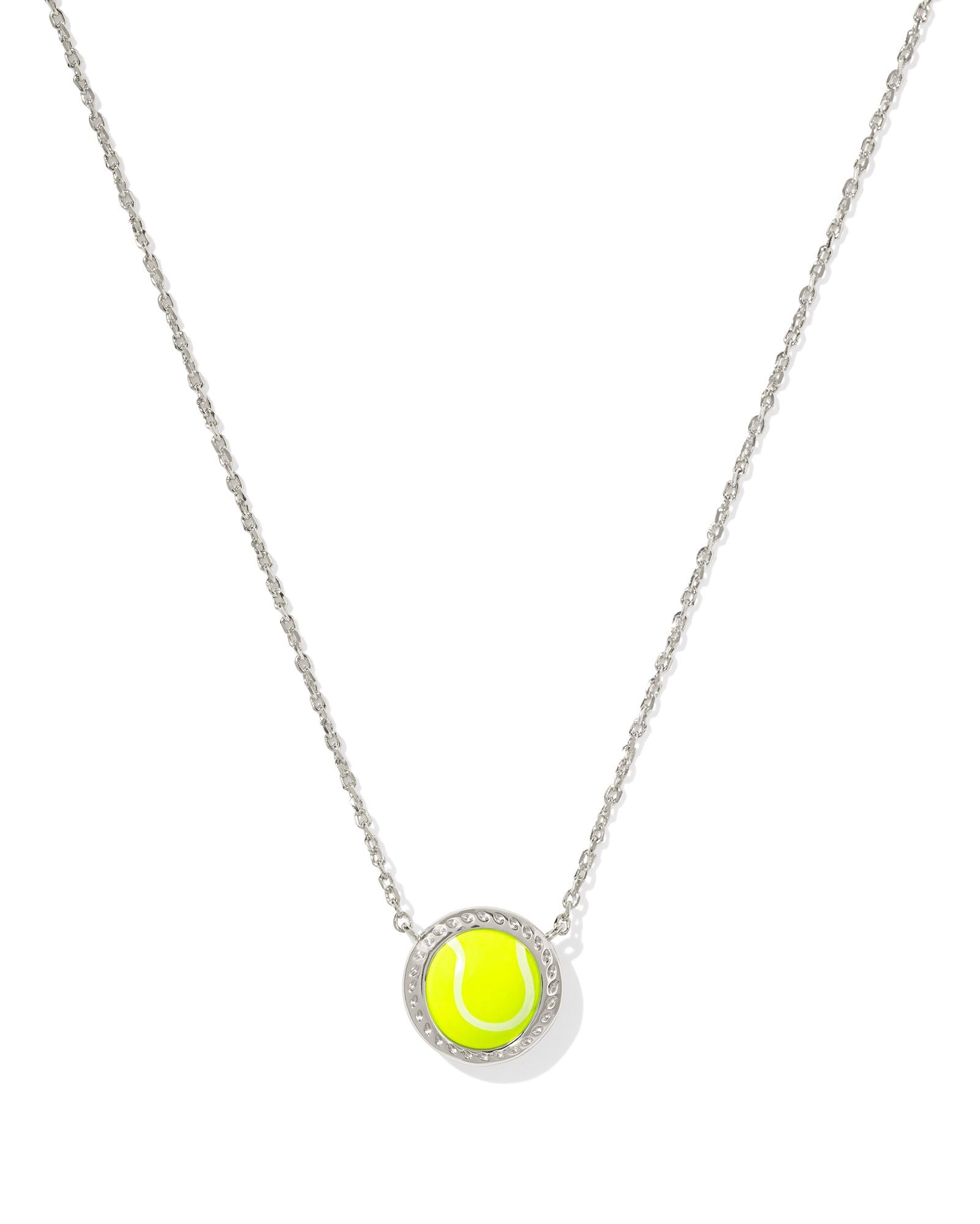 Kendra Scott Tennis Short Pendant Necklace - Silver Chartreuse Magnesite