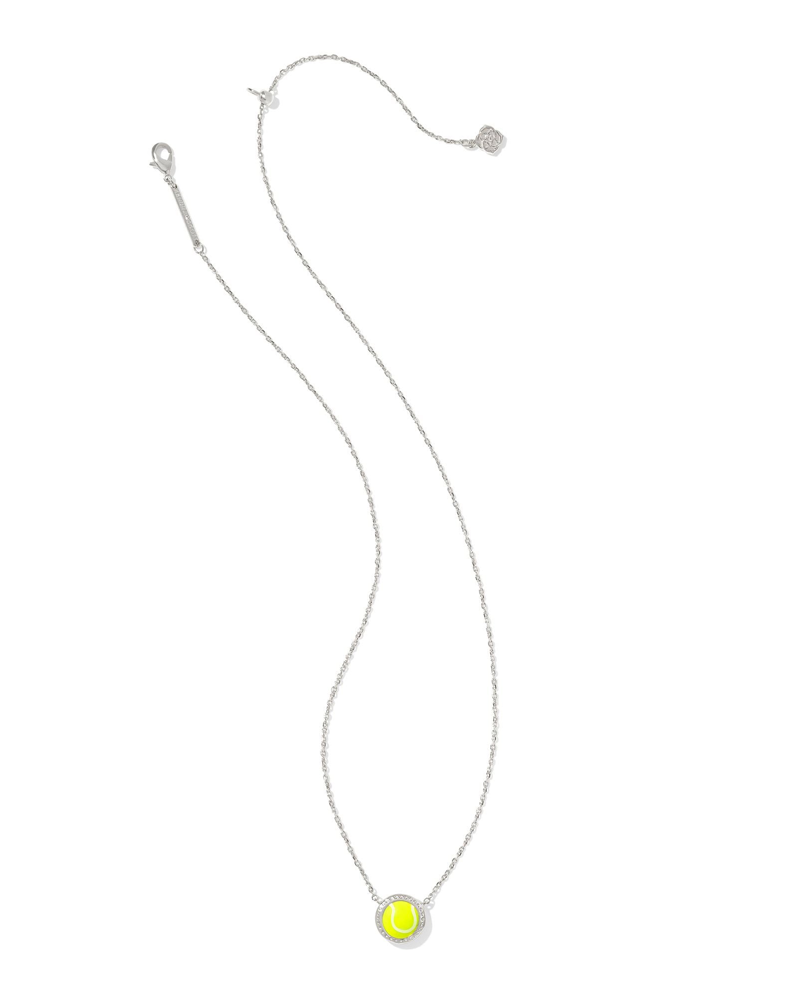 Kendra Scott Tennis Short Pendant Necklace - Silver Chartreuse Magnesite