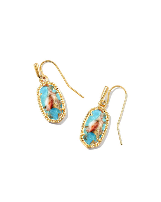 Kendra Scott Lee Drop Earrings - Gold Bronze Veined Turquoise Red Oyster