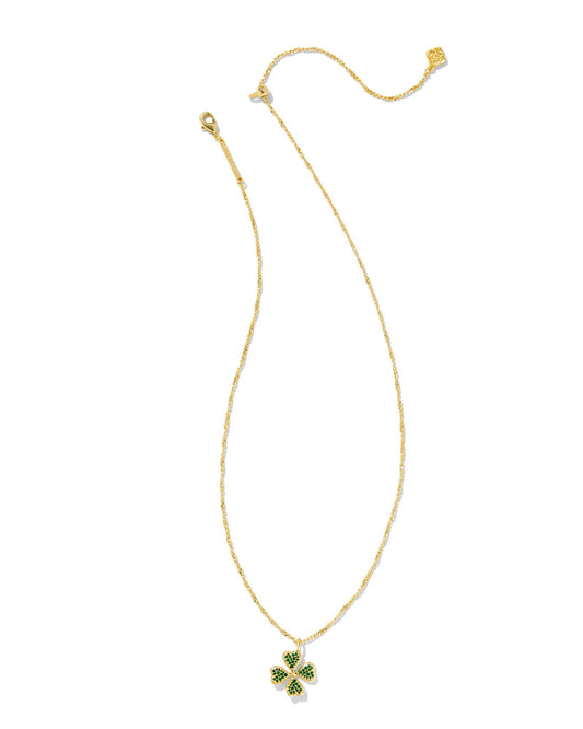 Kendra Scott Clover Crystal Pendant Necklace-Gold Green Crystal