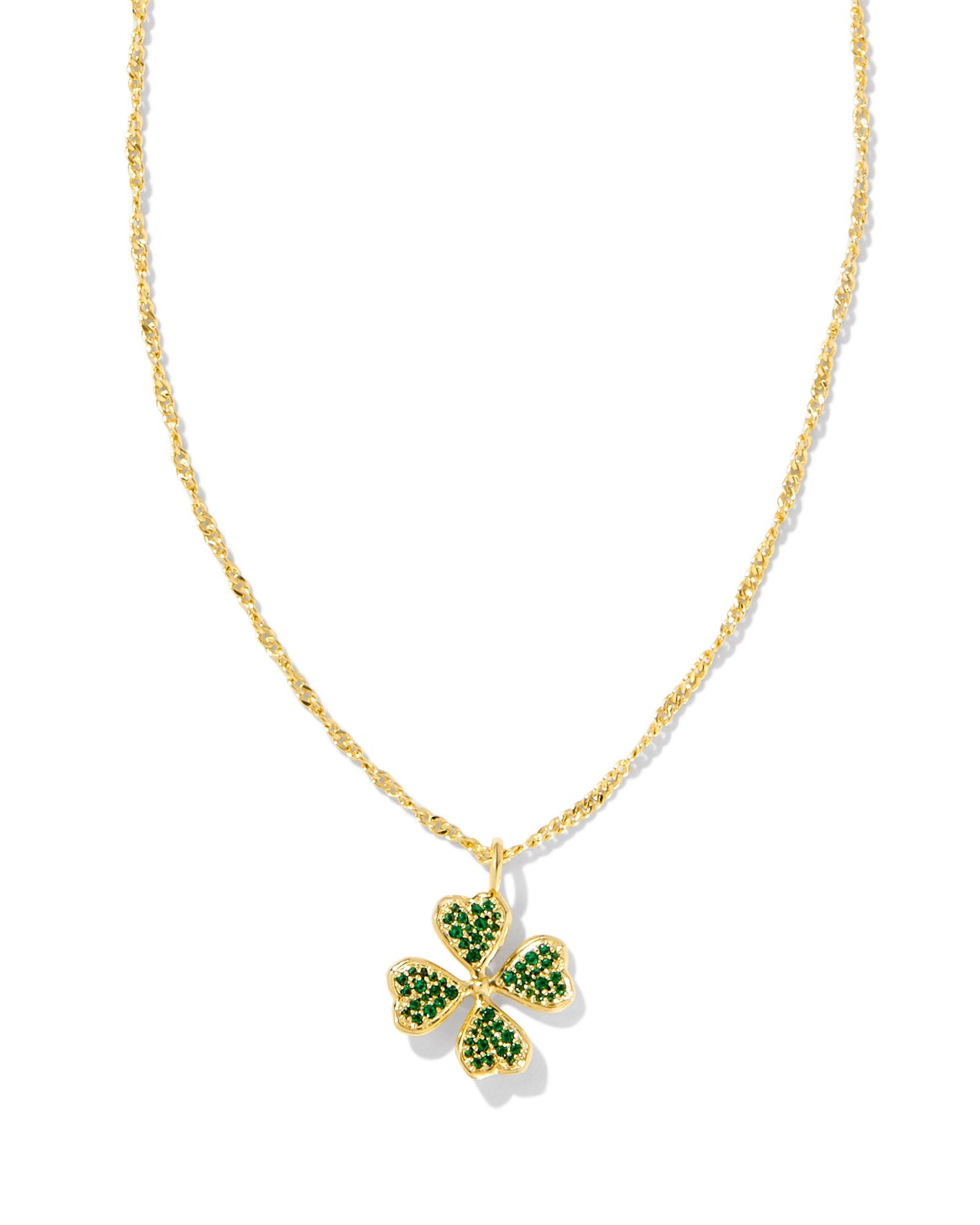 Kendra Scott Clover Crystal Pendant Necklace-Gold Green Crystal