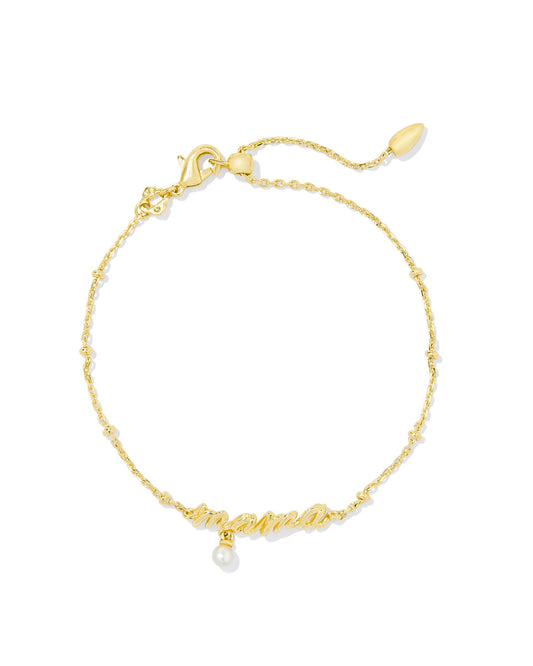 Kendra Scott Mama Script Delicate Chain Bracelet - Gold White Pearl