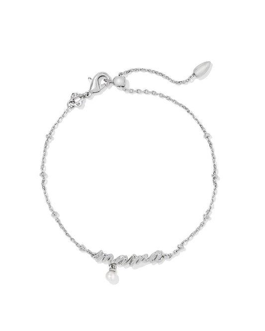 Kendra Scott Mama Script Delicate Chain Bracelet - Rhodium White Pearl