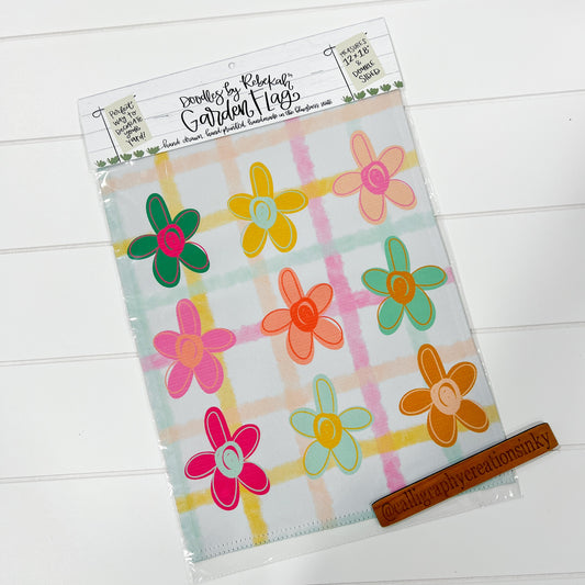Gingham Flowers Garden Flag
