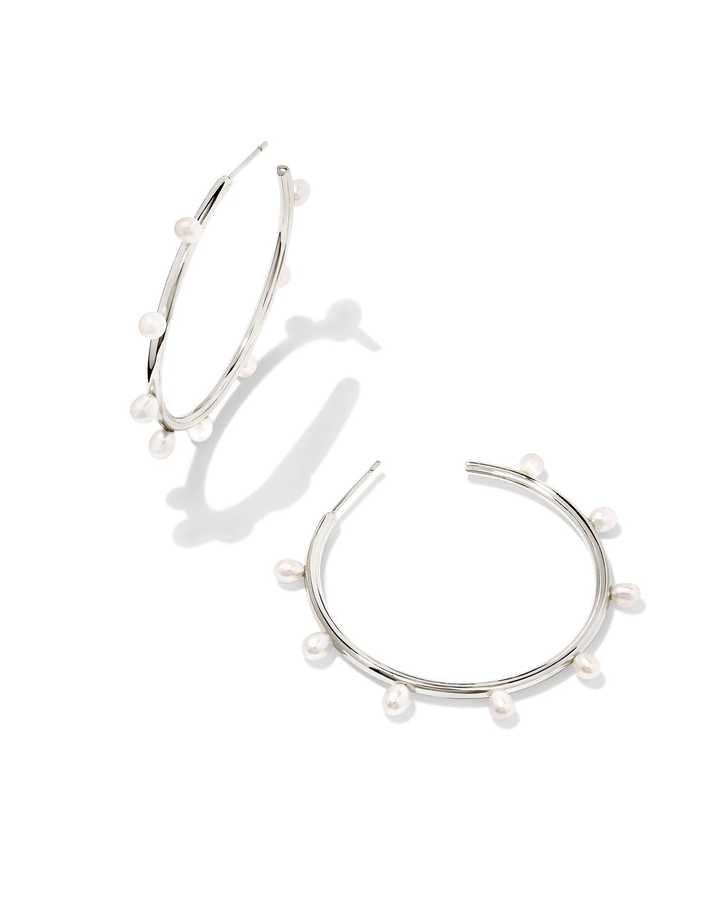 Kendra Scott Leighton Pearl Hoop Earrings - Silver White Pearl