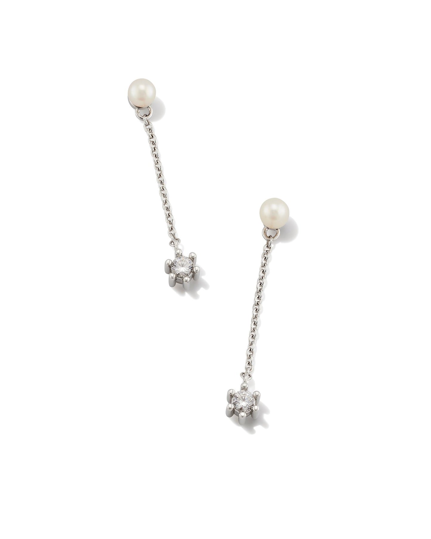 Kendra Scott Leighton Pearl Linear Earrings - Silver White Pearl