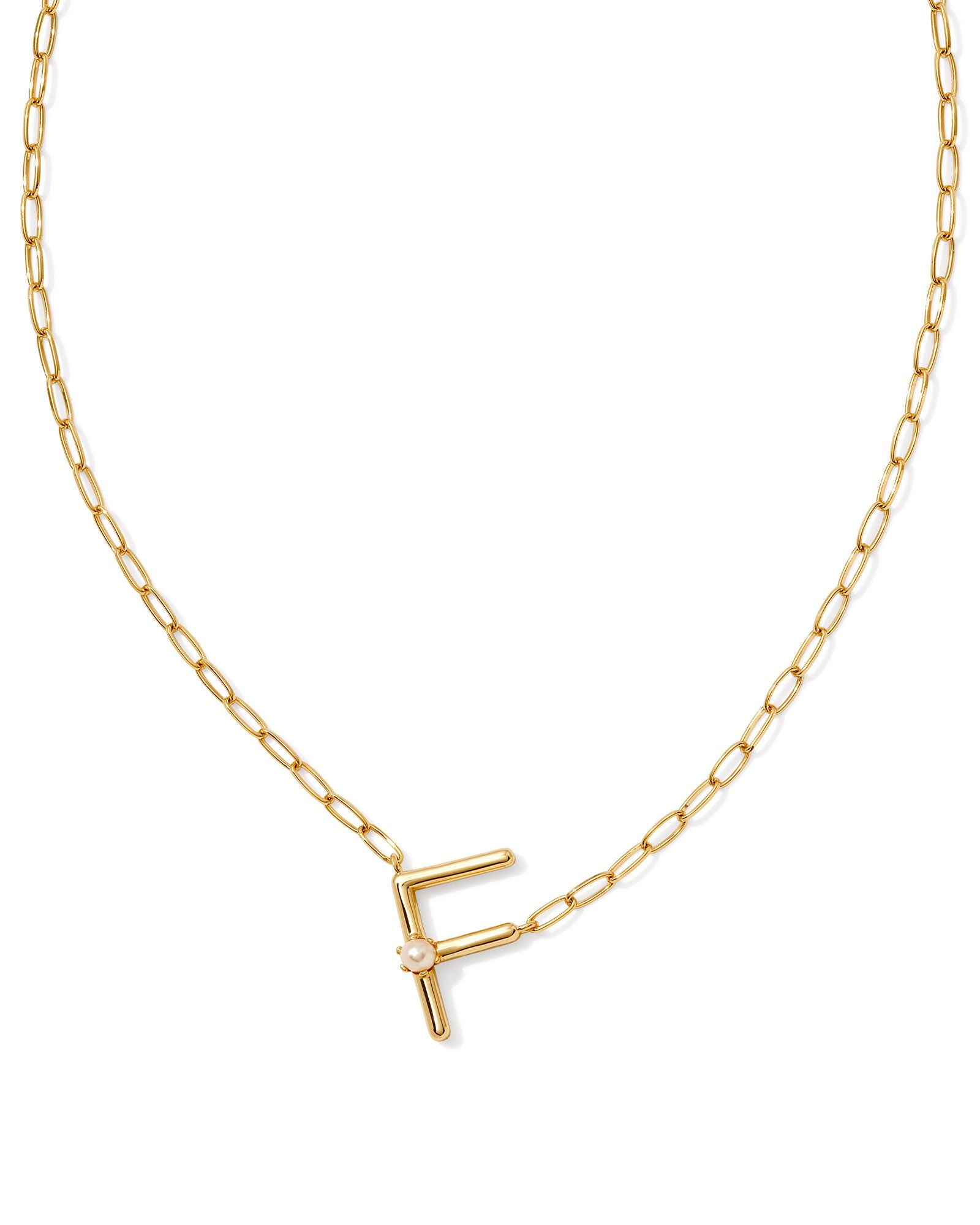 Kendra Scott Pearl Letter F Pendant Necklace- Gold White Pearl