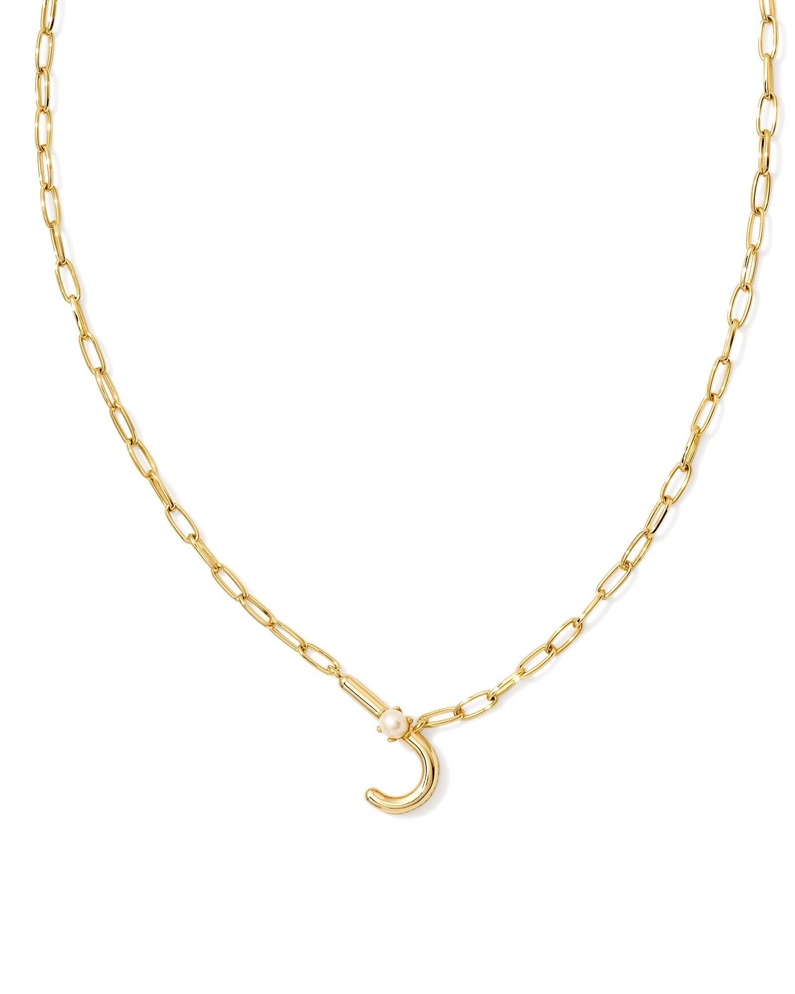 Kendra Scott Pearl Letter J Pendant Necklace- Gold White Pearl