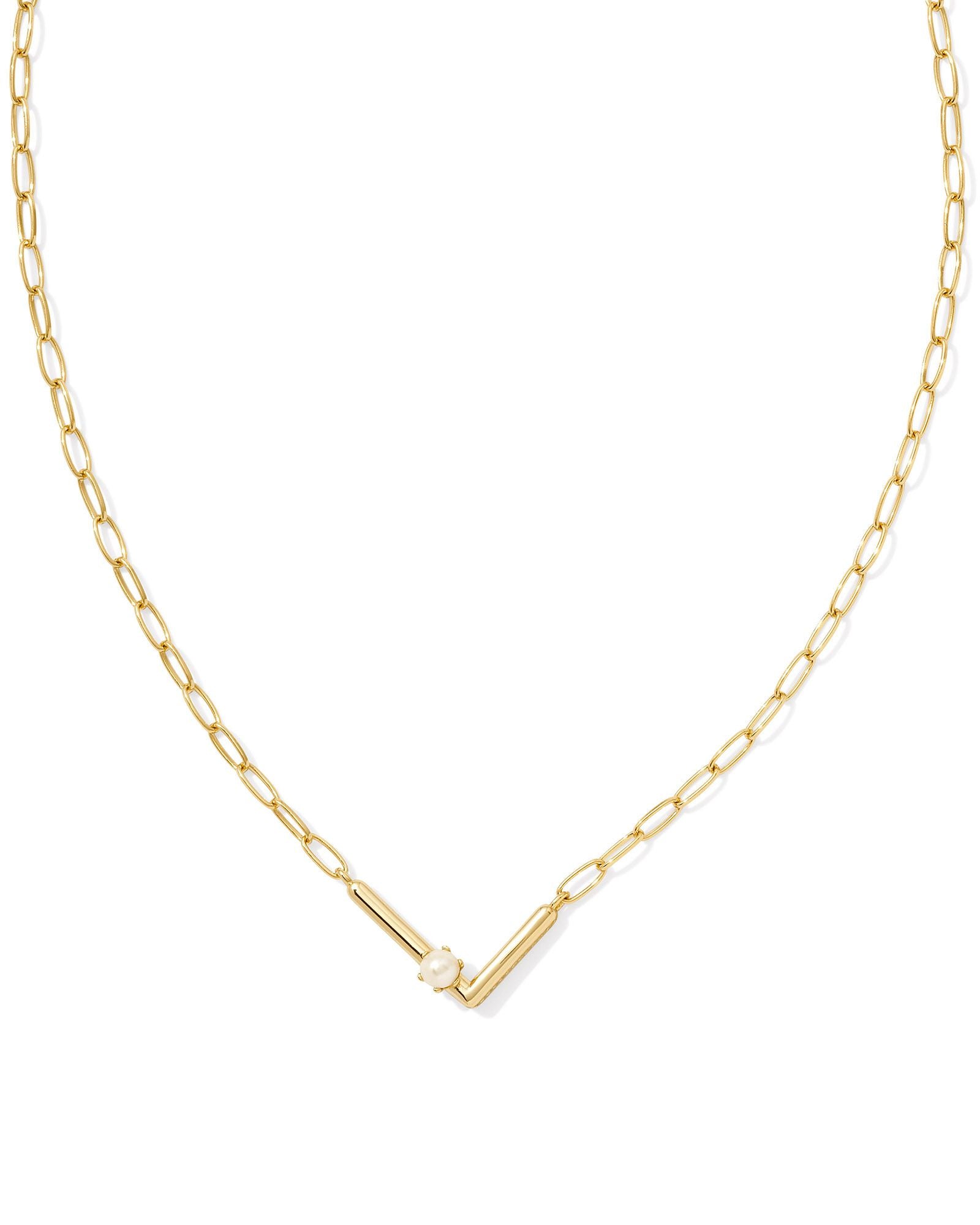 Kendra Scott Pearl Letter L Pendant Necklace- Gold White Pearl