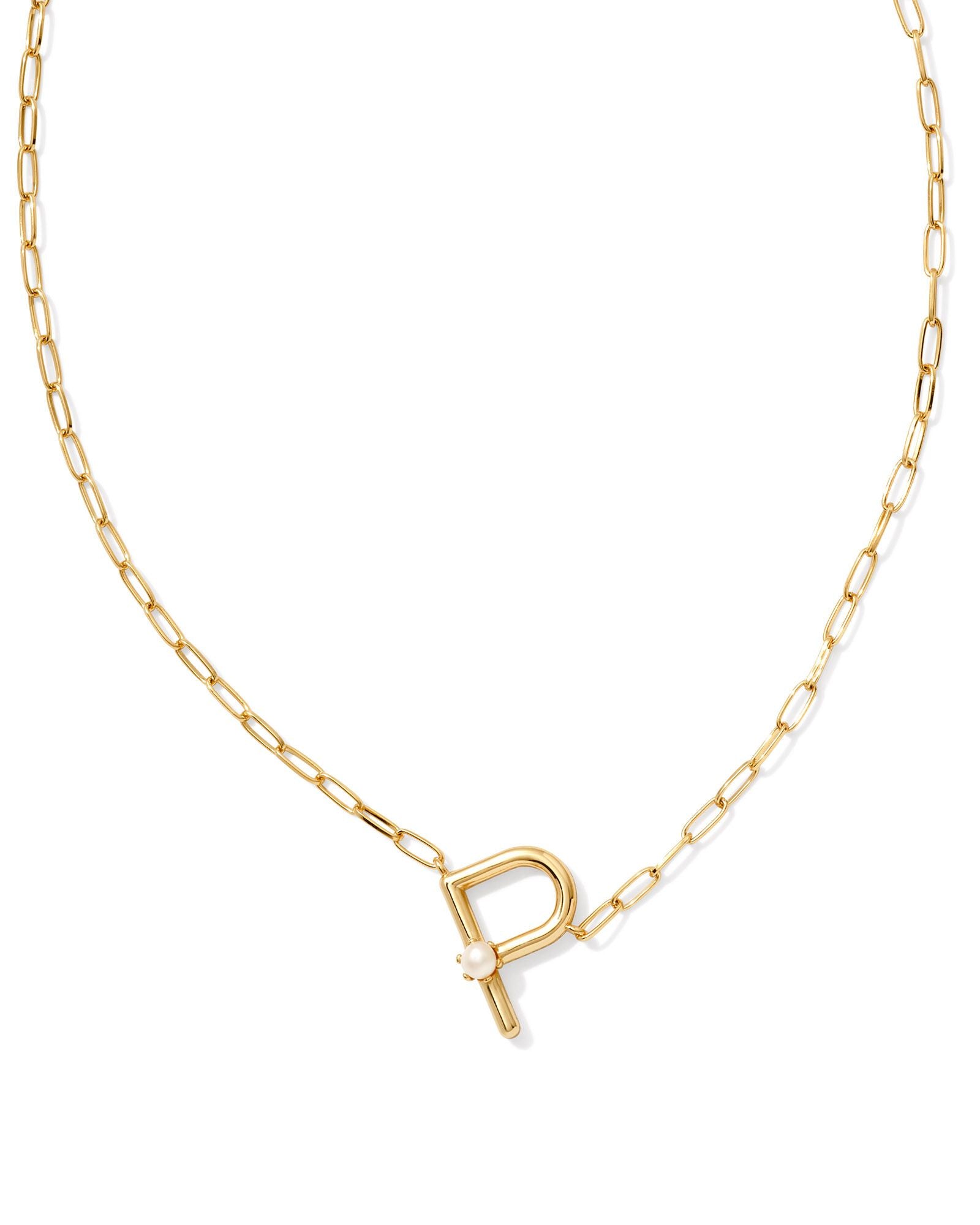 Kendra Scott Pearl Letter P Pendant Necklace- Gold White Pearl