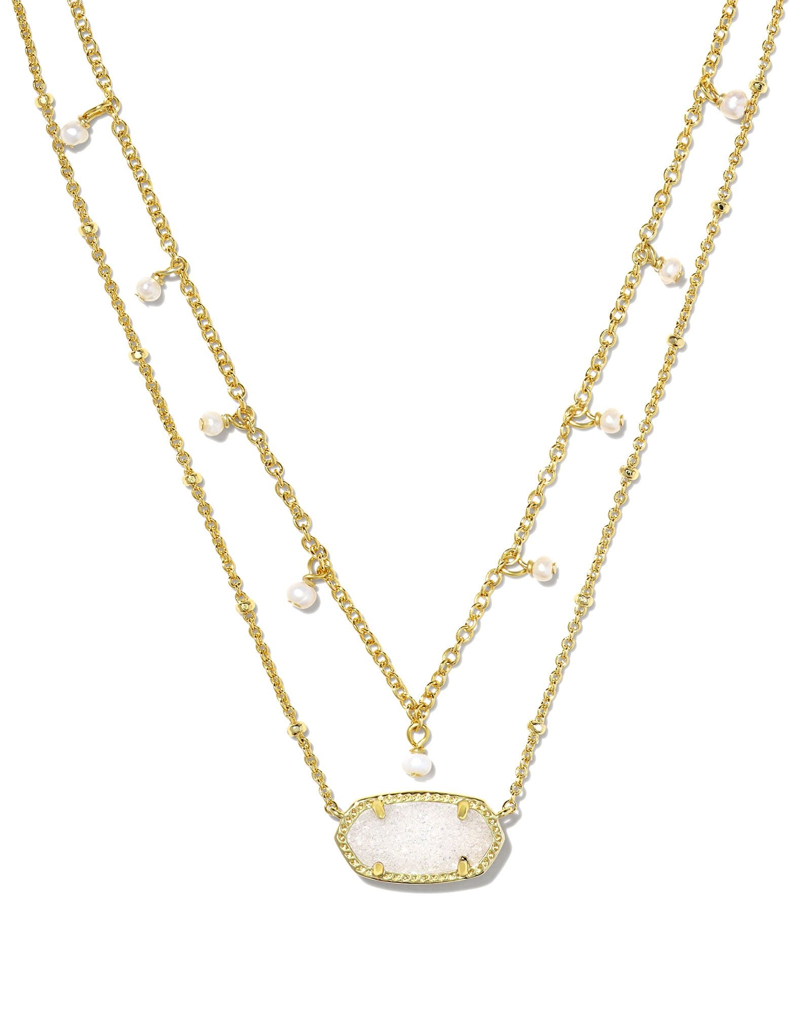 Kendra Scott Elisa Pearl Multistrand Necklace - Gold Iridescent Drusy