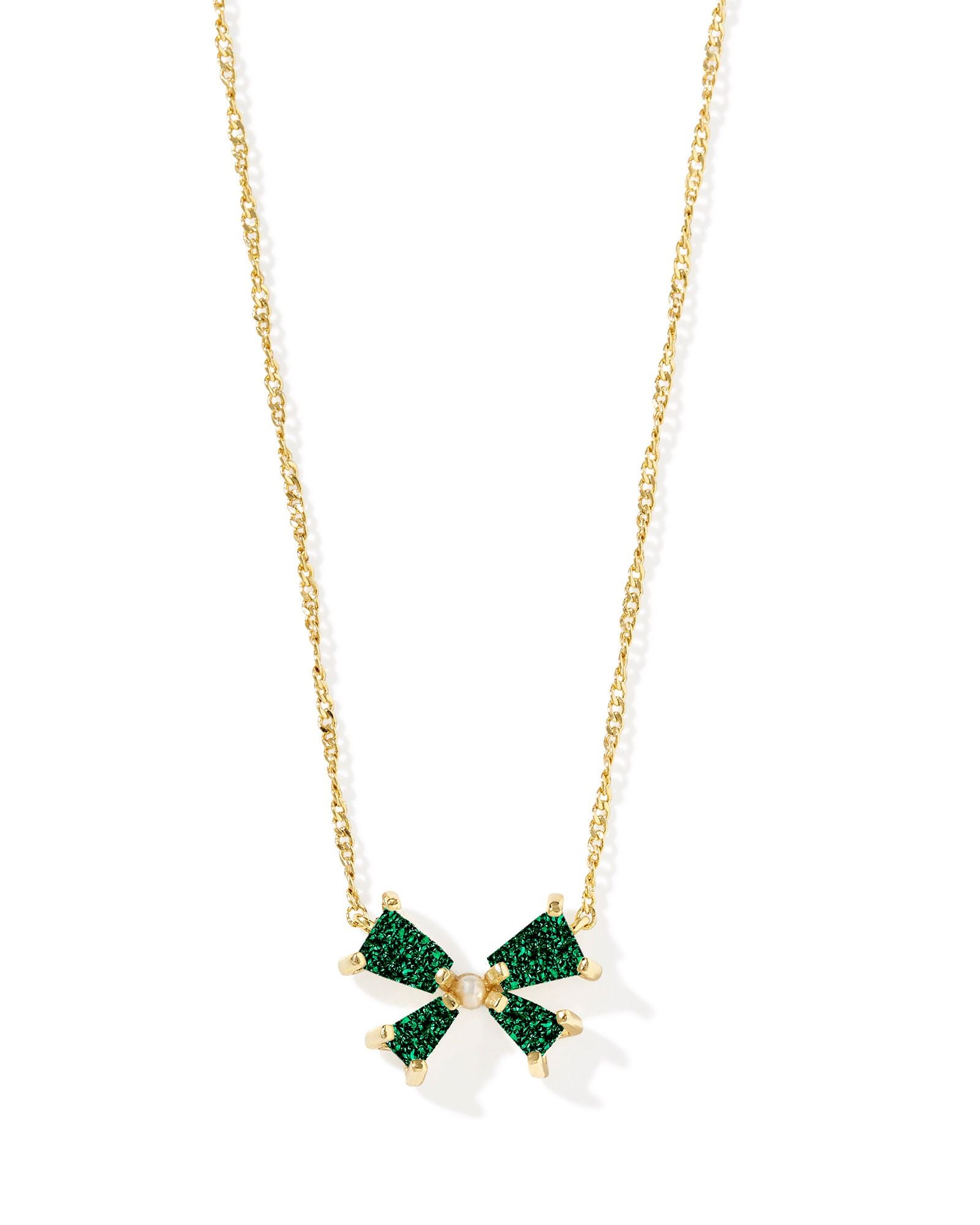 Kendra Scott Blair Bow Small Short Pendant Necklace - Gold Emerald Drusy