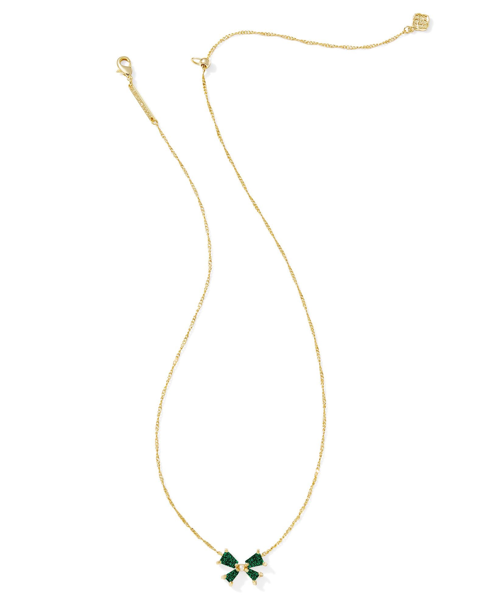 Kendra Scott Blair Bow Small Short Pendant Necklace - Gold Emerald Drusy