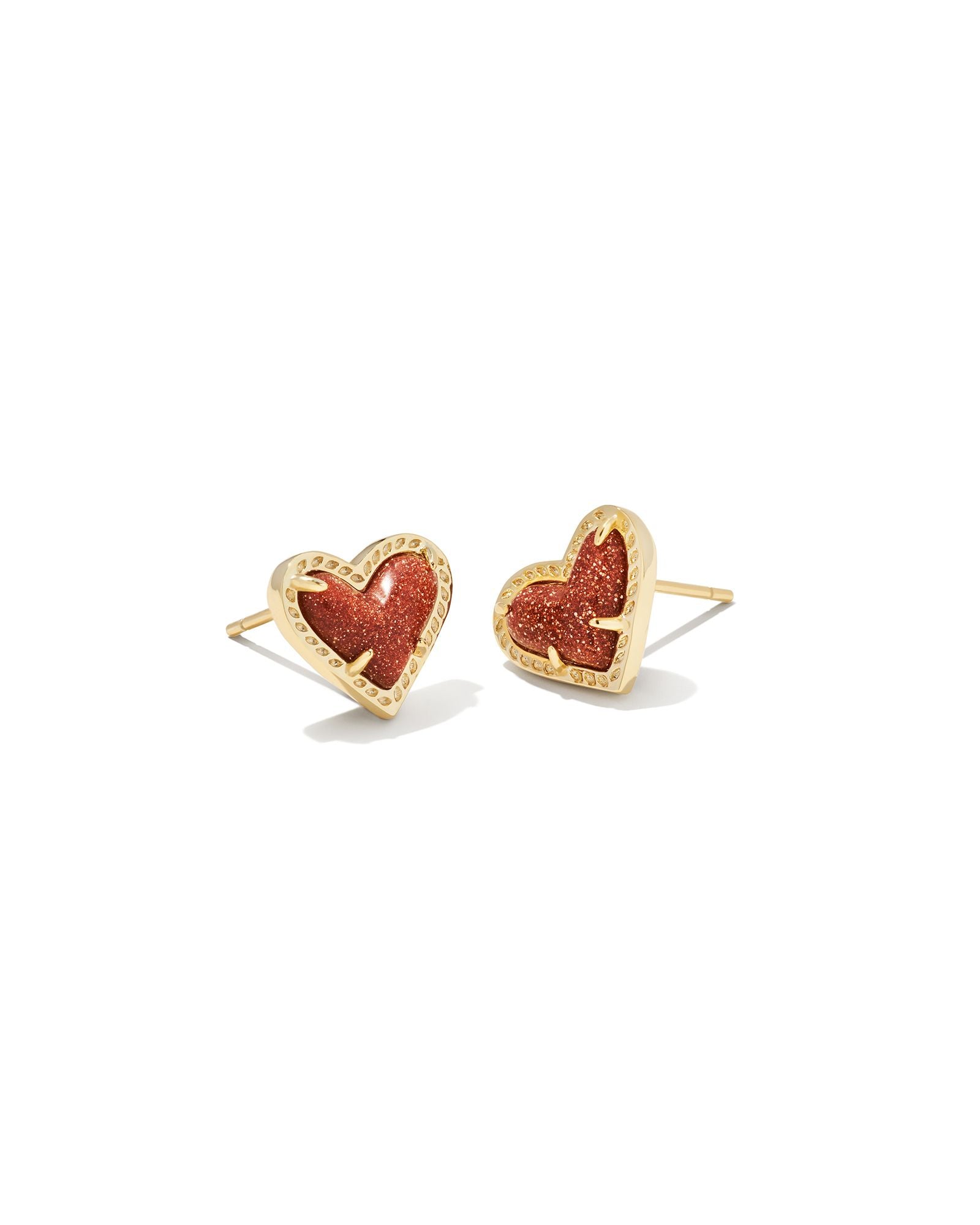 Kendra Scott Ari Heart Stud Earrings - Gold Orange Goldstone
