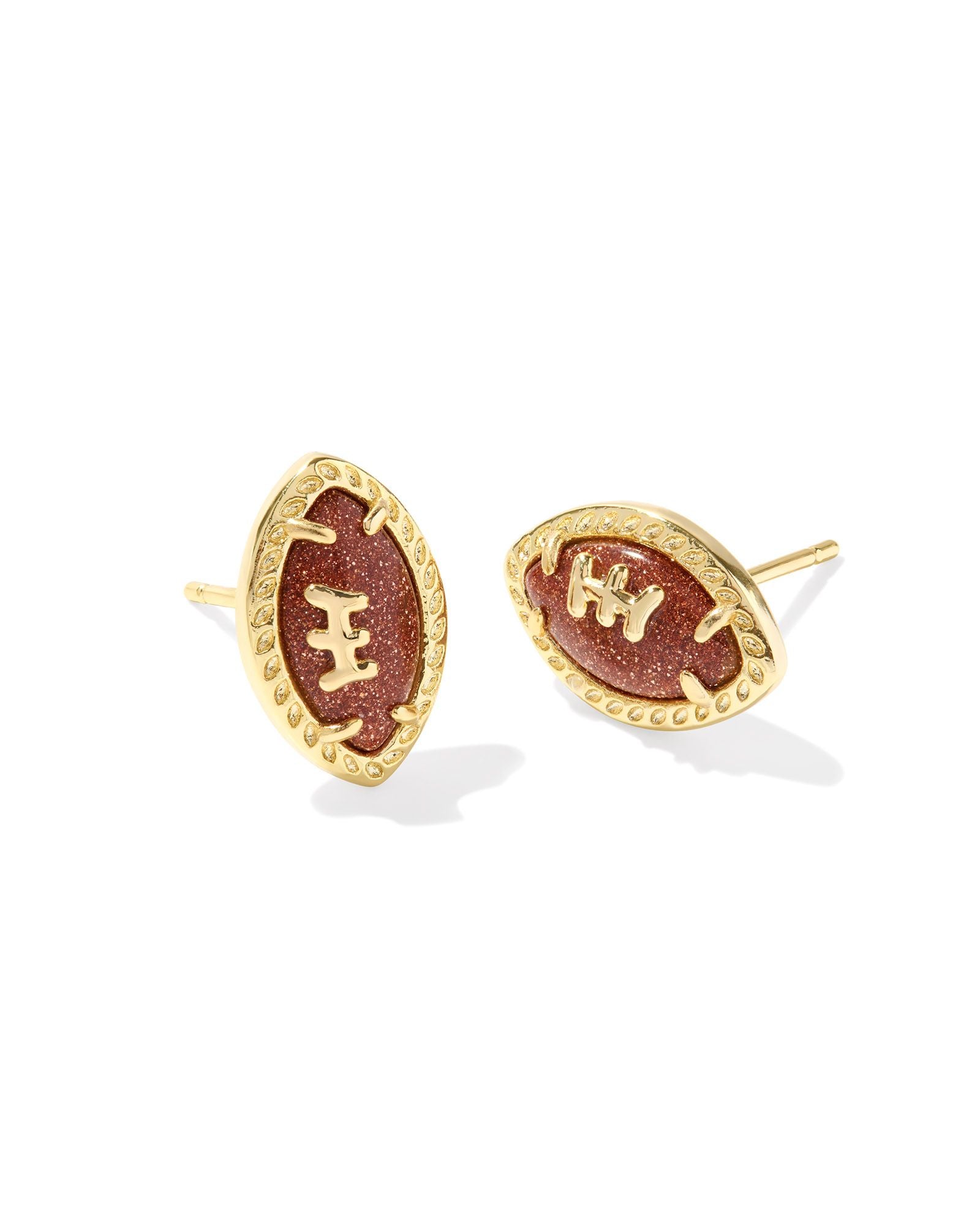 Kendra Scott Football Stud Earrings - Gold Orange Goldstone