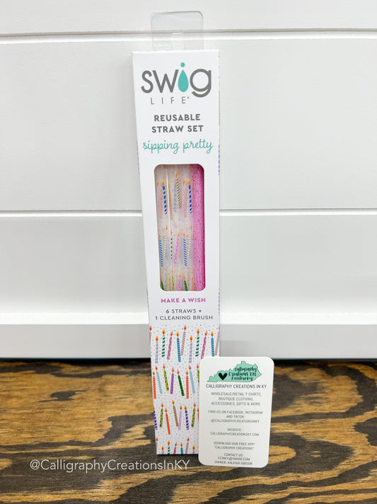 Make A Wish + Purple Glitter Swig Reusable Straw Set