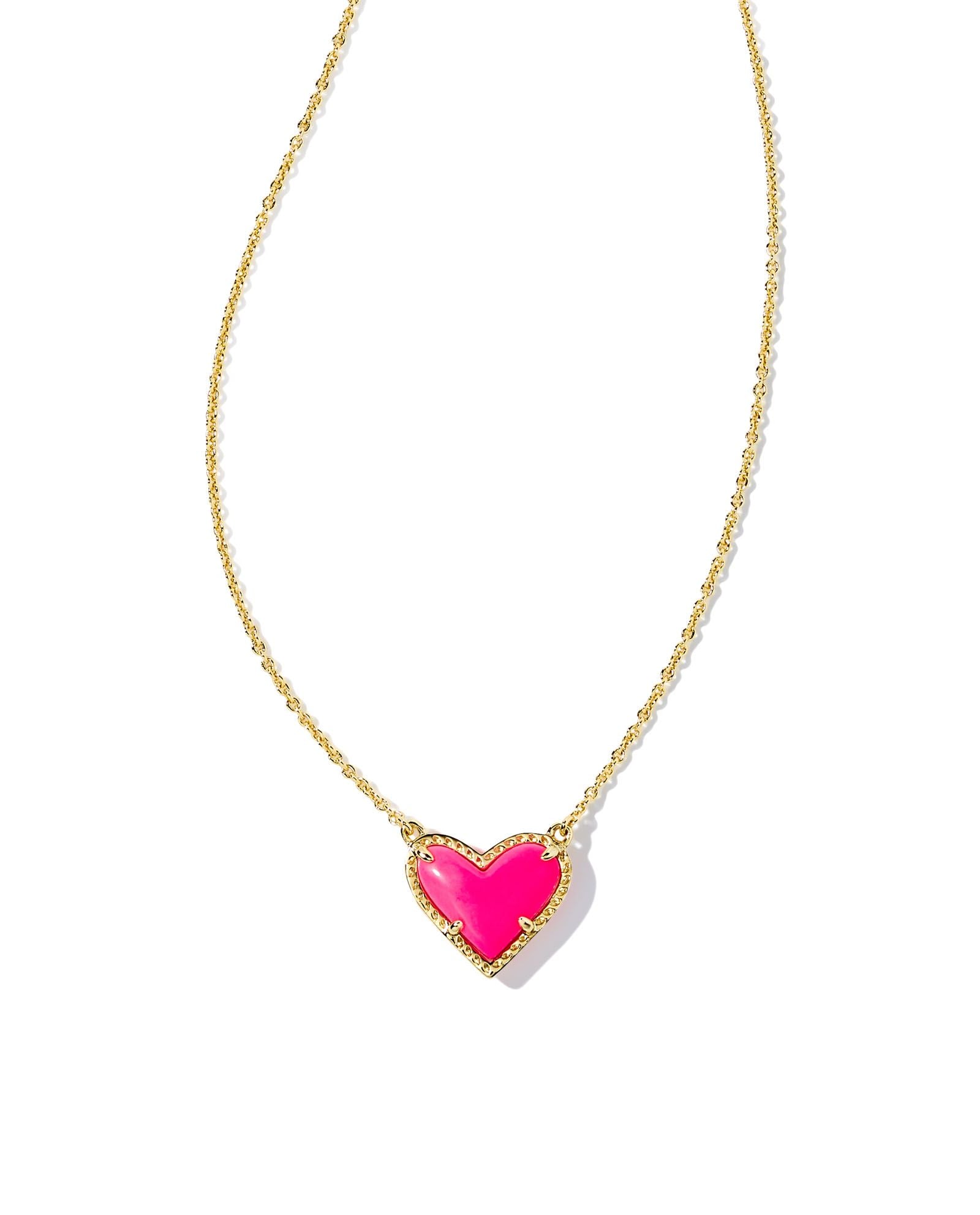 Kendra Scott Ari Heart Pendant Necklace - Gold Neon Pink Magnesite