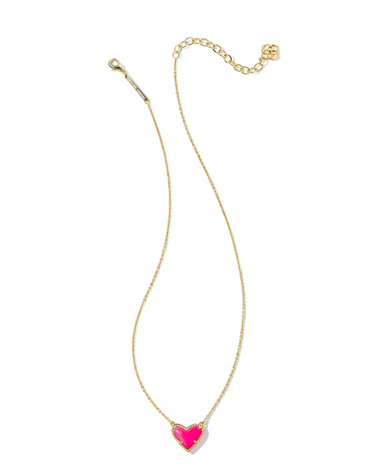 Kendra Scott Ari Heart Pendant Necklace - Gold Neon Pink Magnesite