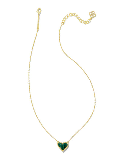 Kendra Scott Ari Heart Pendant Necklace - Gold Green Malachite